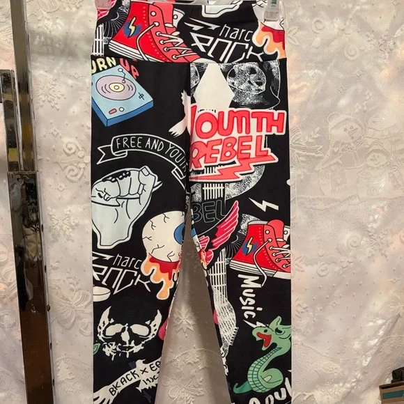 Youth Rebel Graphic Black Kids Leggings - Picture 3 of 8